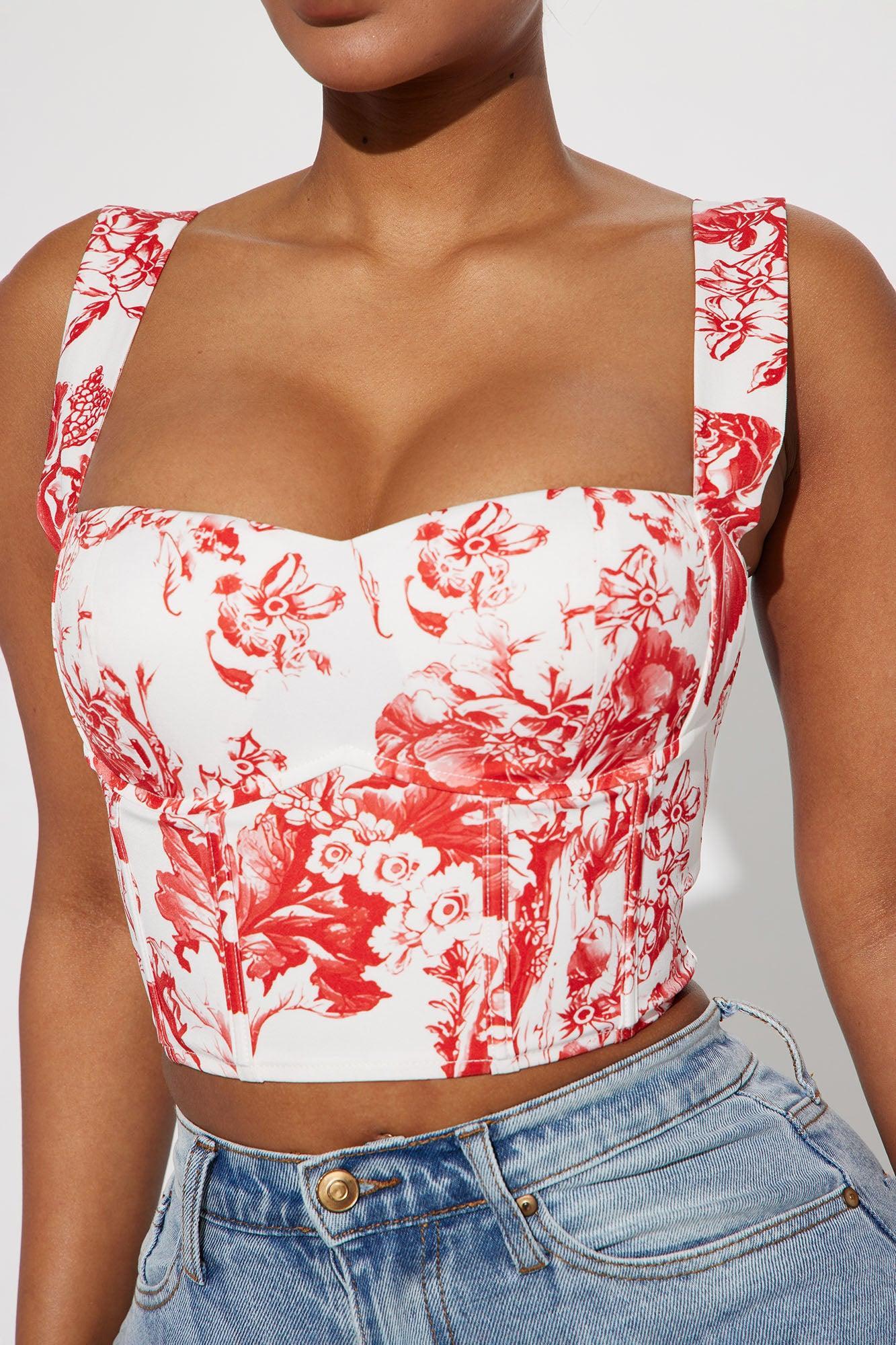 Telling Secrets Floral Corset Top - White/combo Product Image