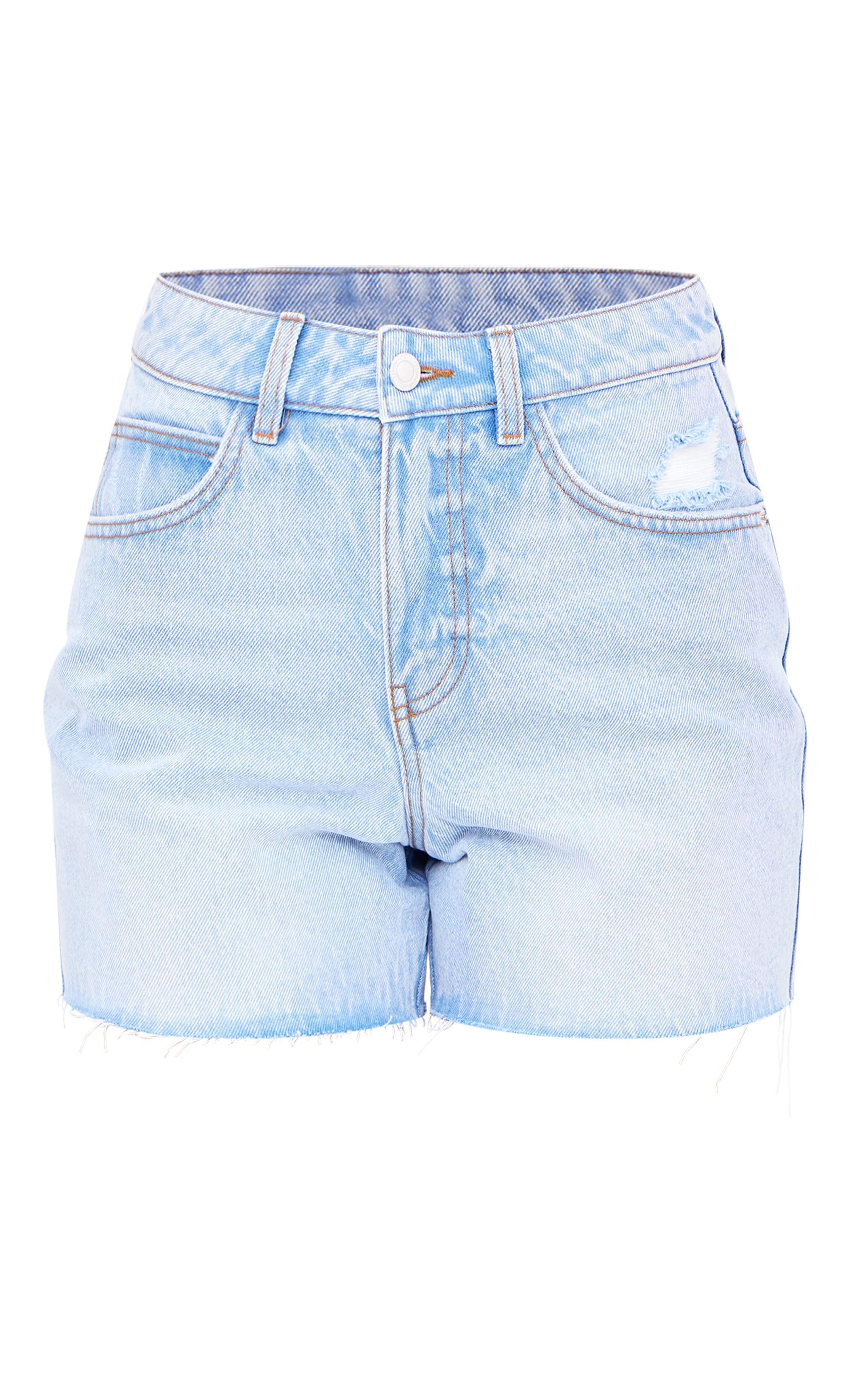 PRETTYLITTLETHING Light Blue Raw Hem Boyfriend Denim Shorts Product Image