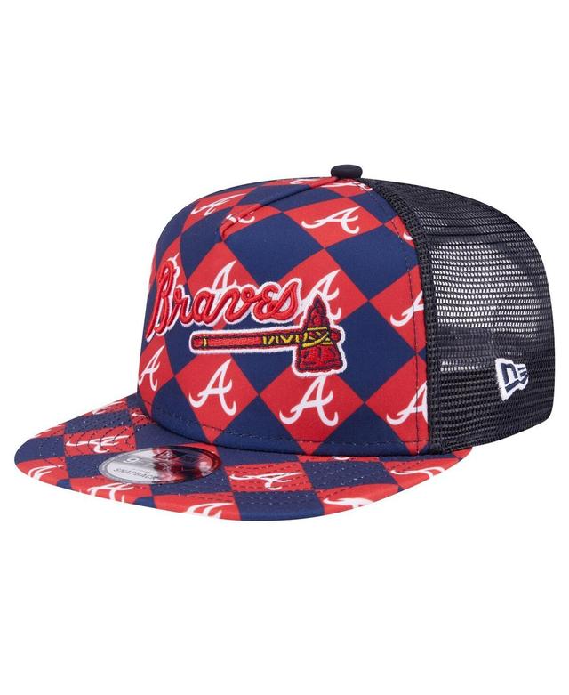 Mens New Era Navy Atlanta Braves Seeing Diamonds A-Frame Trucker 9FIFTY Snapback Hat, BRV Blue Product Image