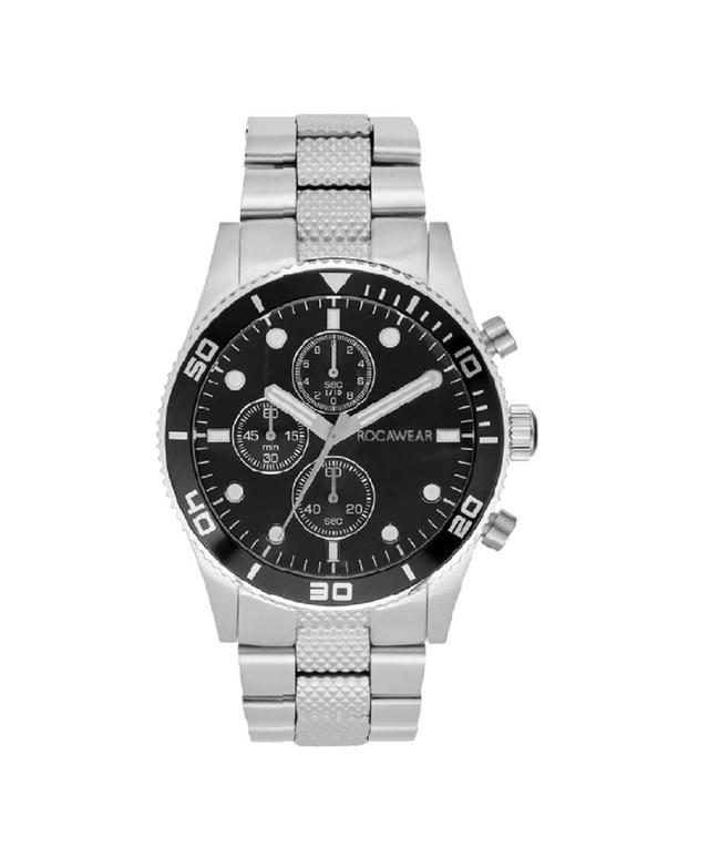 Rocawear Mens Shiny Silver-Tone Metal Bracelet Watch 46.5mm - Black Sunray Product Image