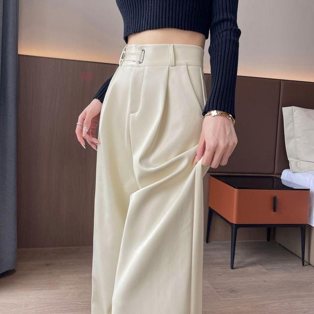 High Rise Faux Leather Wide Leg Pants (Various Designs) Product Image