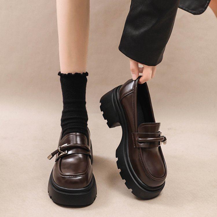 Faux Leather Knot Platform Loafers product image