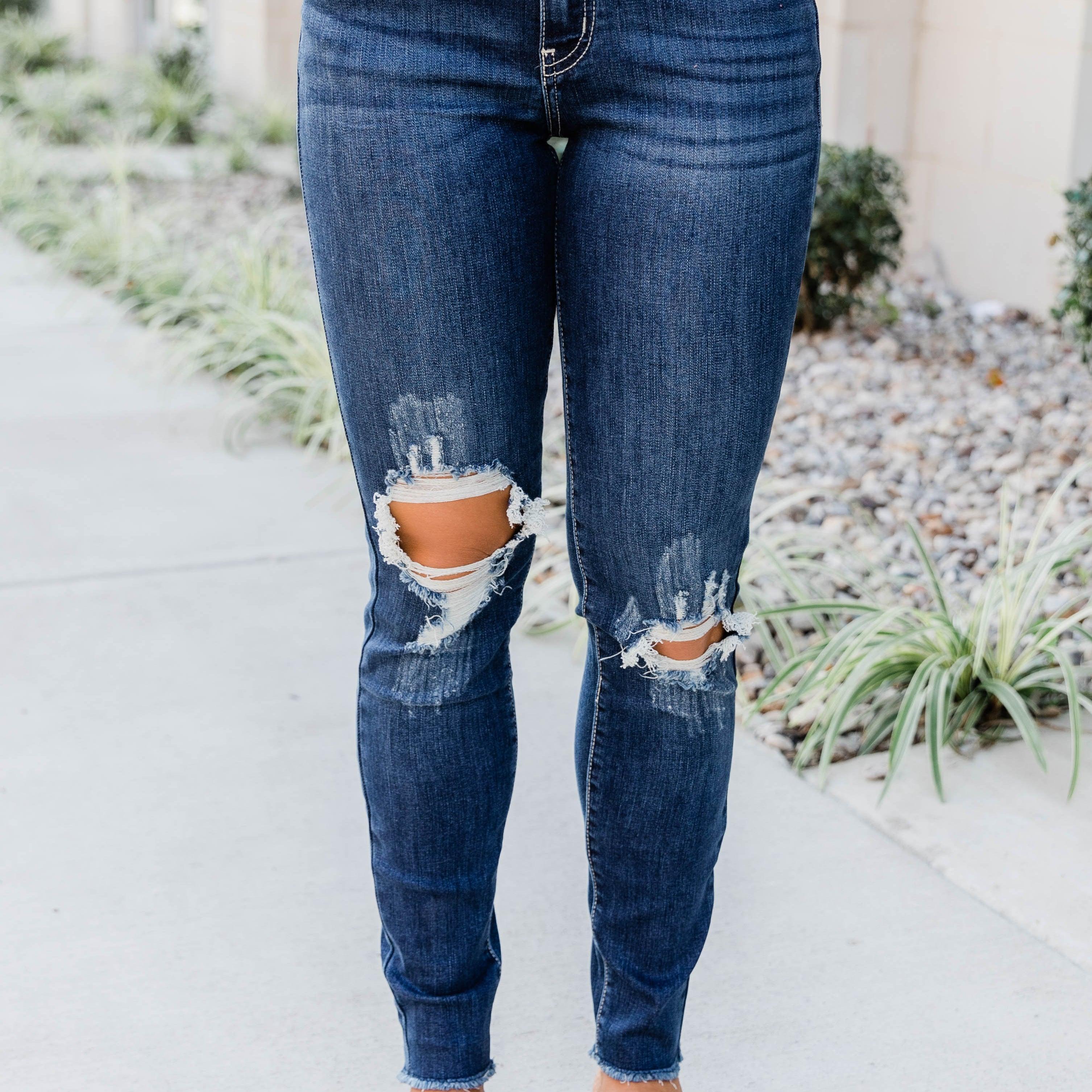 The Kallista Dark Wash Distressed Crop Jeans FINAL SALE product image