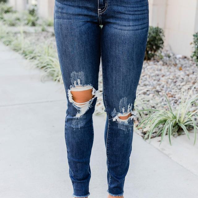 The Kallista Dark Wash Distressed Crop Jeans FINAL SALE Product Image