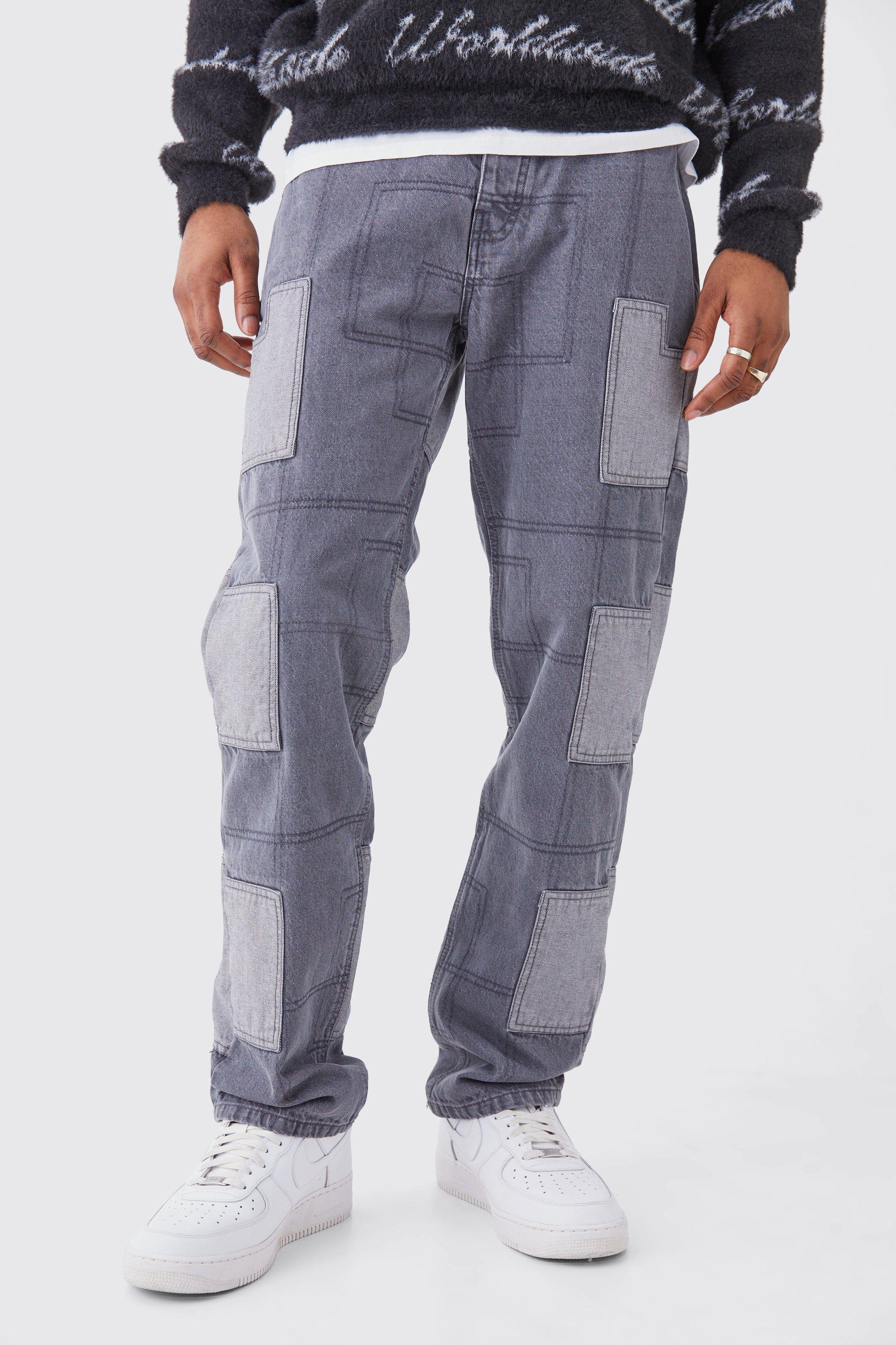 Tall Relaxed Rigid Patchwork Jeans | boohooMAN USA Product Image