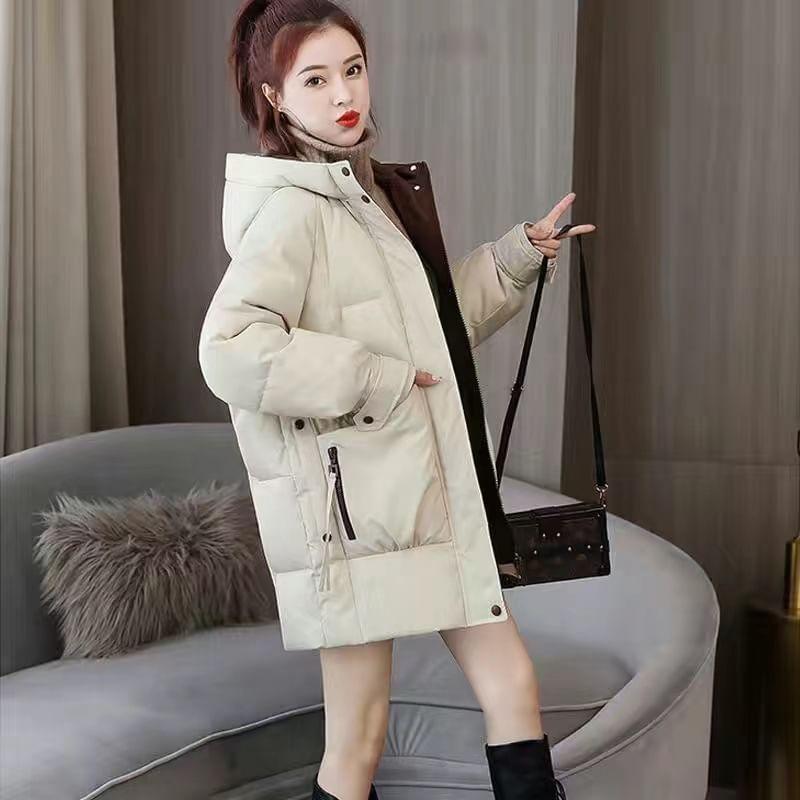 Hooded Zip-Up Plain Long Puffer Coat Product Image