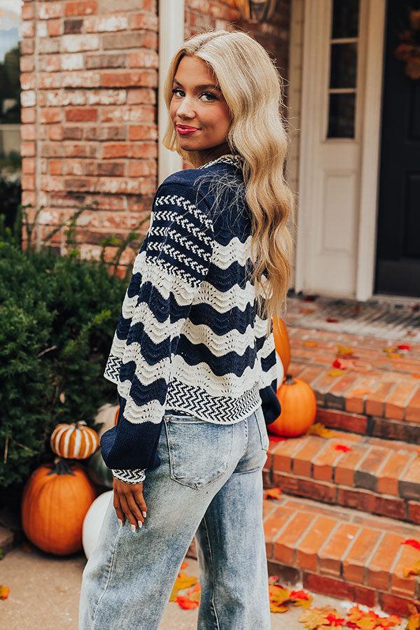 Hot Cocoa Crushing Pointelle Knit Sweater in Navy Product Image