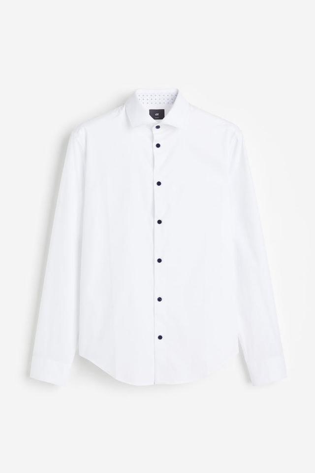 H & M - Slim Fit Premium Cotton Shirt - White Product Image