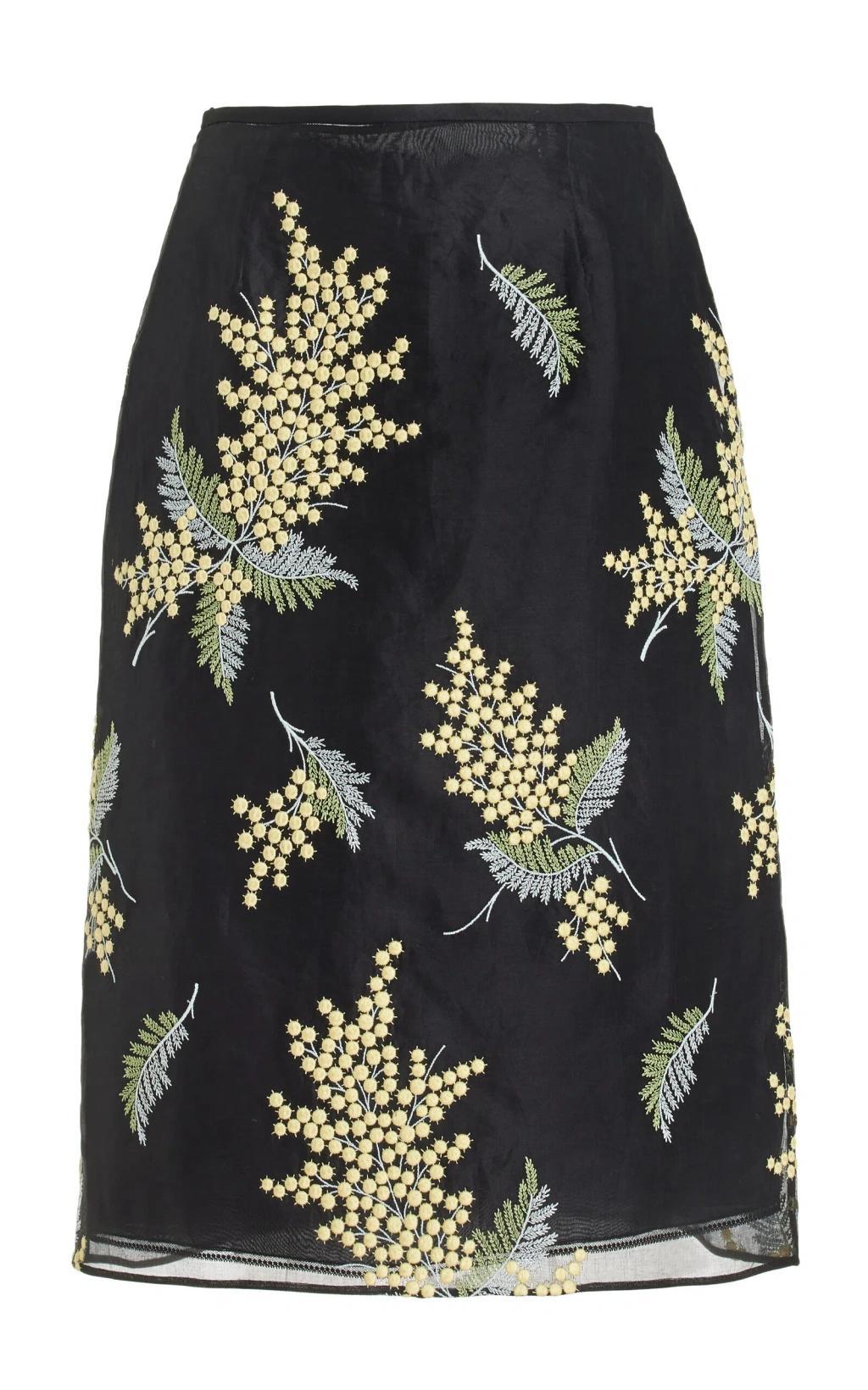 Embroidered Cotton Midi Skirt In Black Product Image