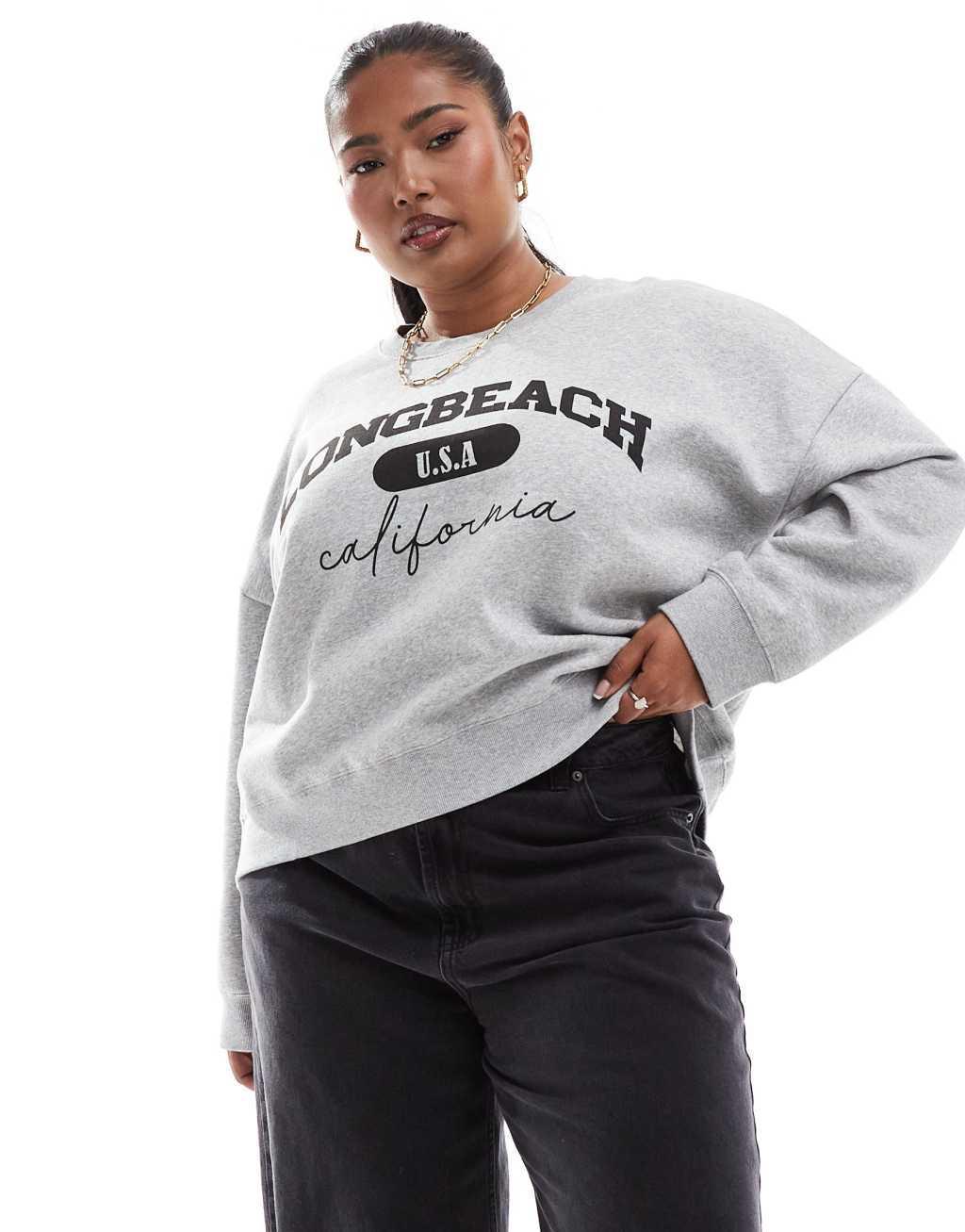 Noisy May Curve Longbeach print sweatshirt in gray melange Product Image