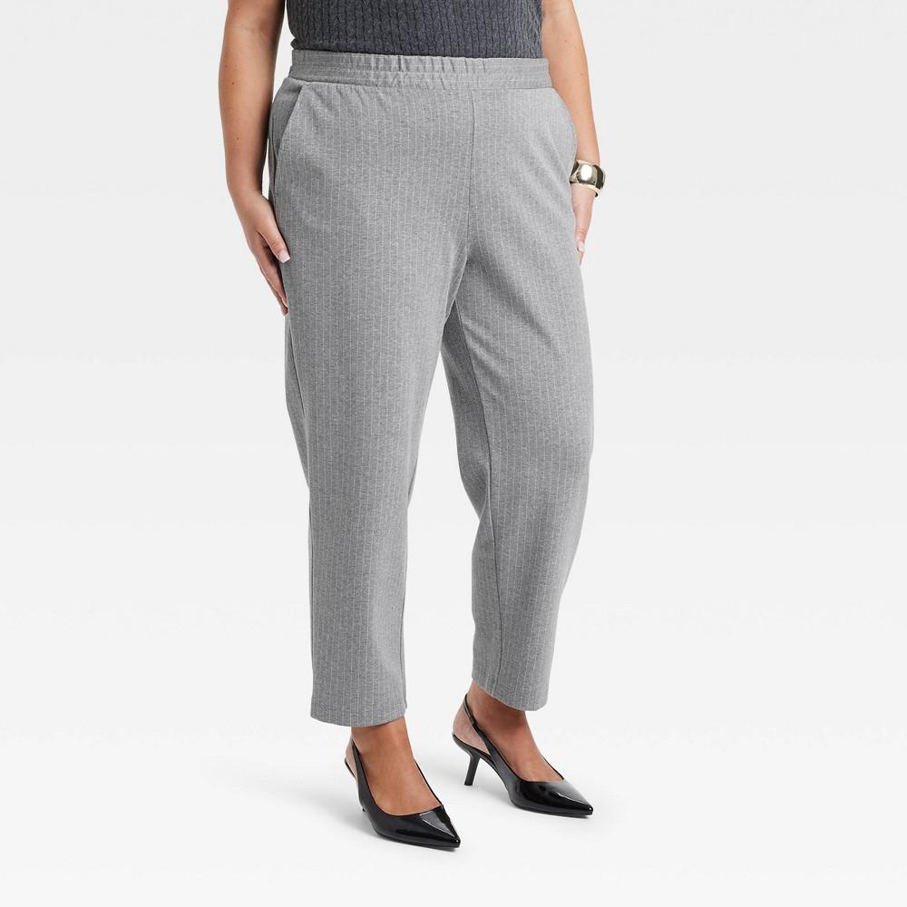 Womens High-Rise Tapered Ankle Knit Pull-On Pants - A New Day Light Pinstripe 3X Product Image