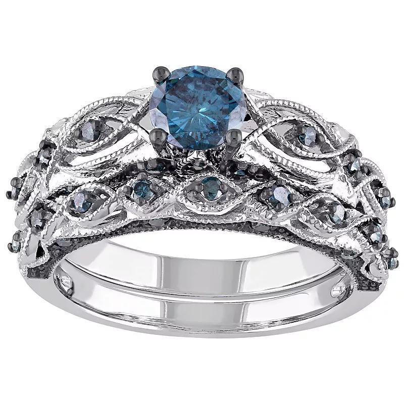 Stella Grace 10k White Gold 1 Carat T.W Blue Diamond Bridal Ring Set, Womens 14k Whgold Product Image