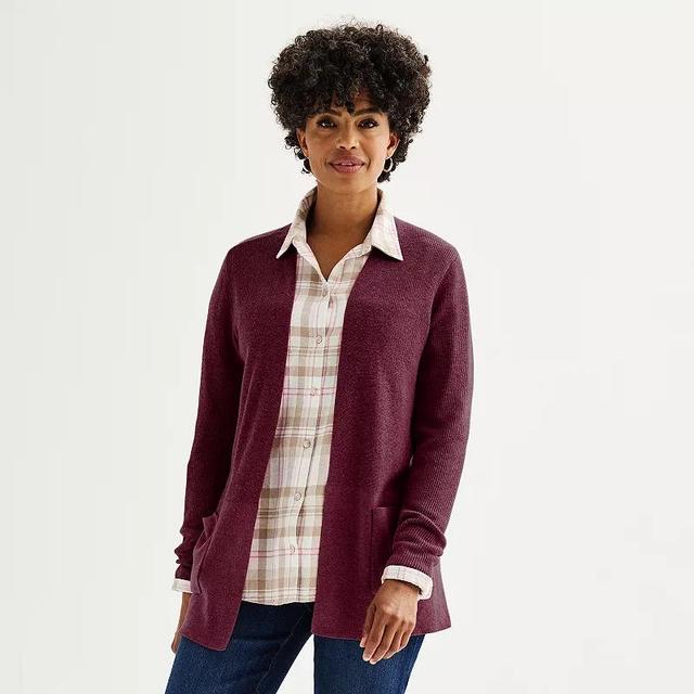 Womens Croft & Barrow Classic Ribbed Open-Front Cardigan Pink Grey Product Image