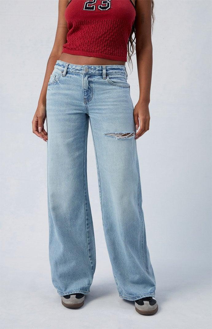 Women's Casey Light Indigo Ripped Low Rise Baggy Jeans Product Image