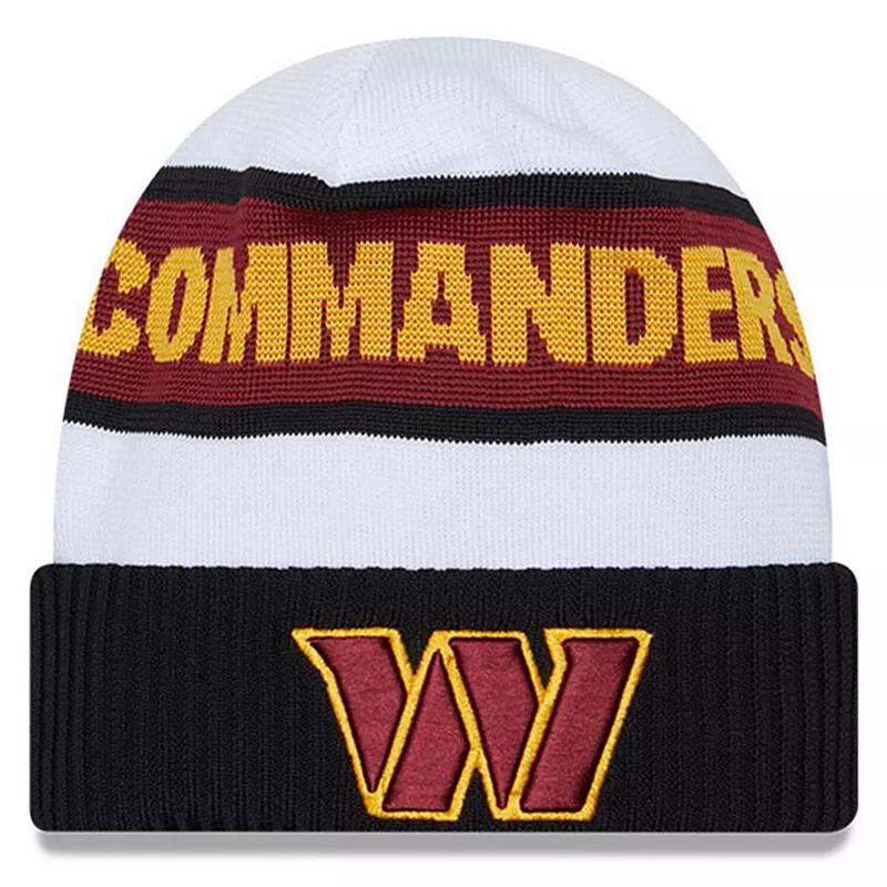 Mens New Era White/Black Washington Commanders 2023 Sideline Tech Cuffed Knit Hat Product Image