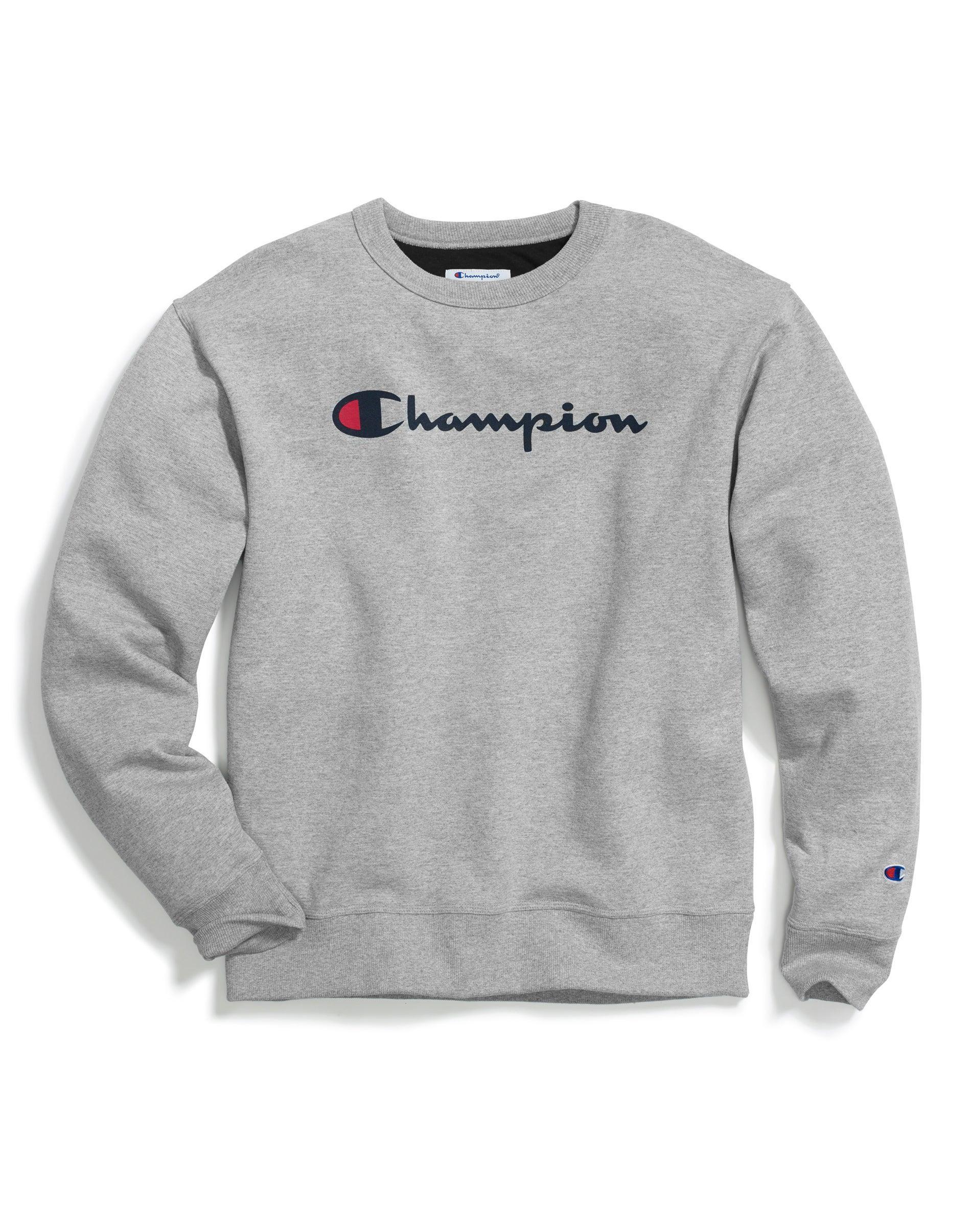 Mens Champion Powerblend Crewneck Sweatshirt, Classic Script White M Product Image