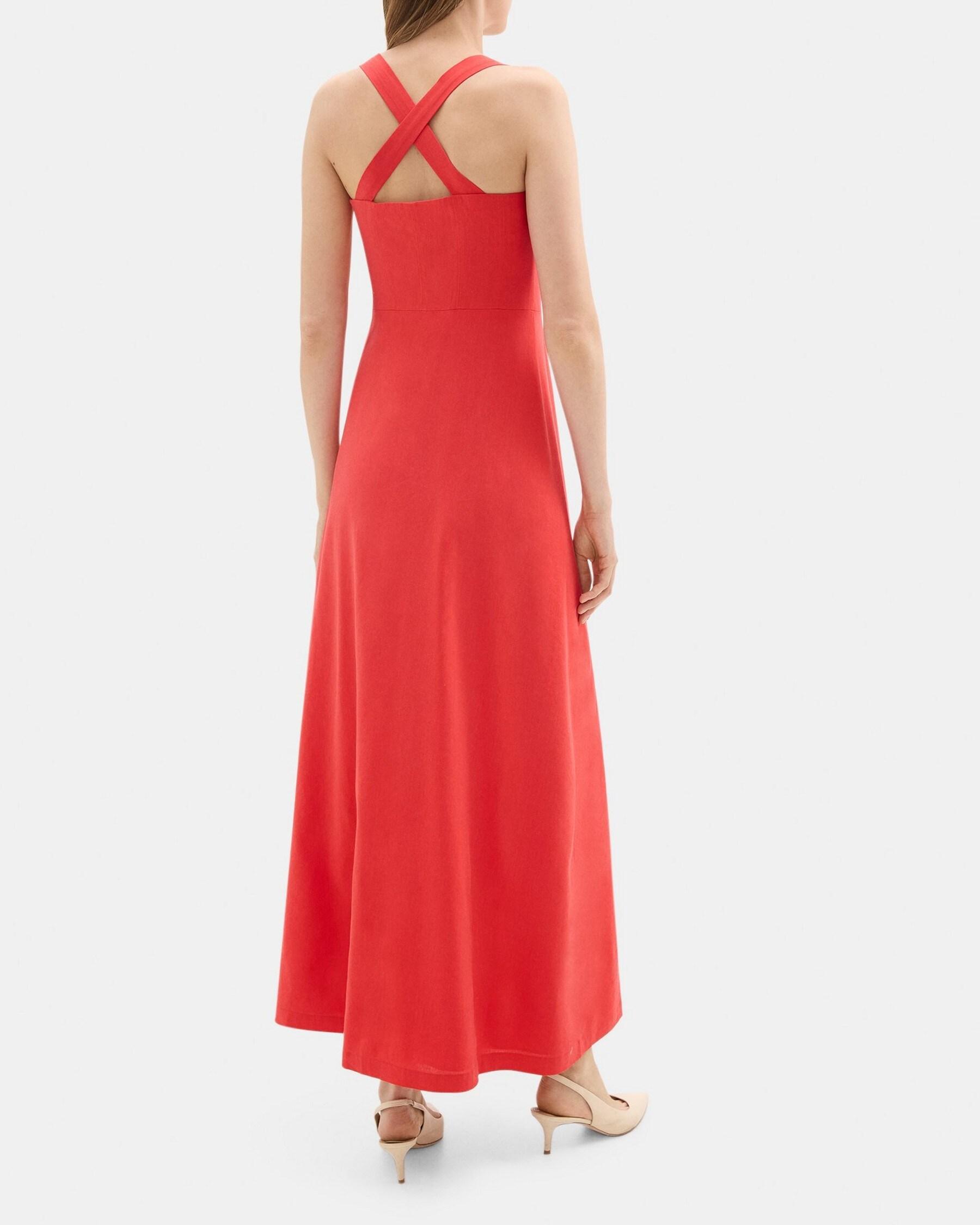 Cross Back Maxi Dress in Stretch Linen-Blend Product Image