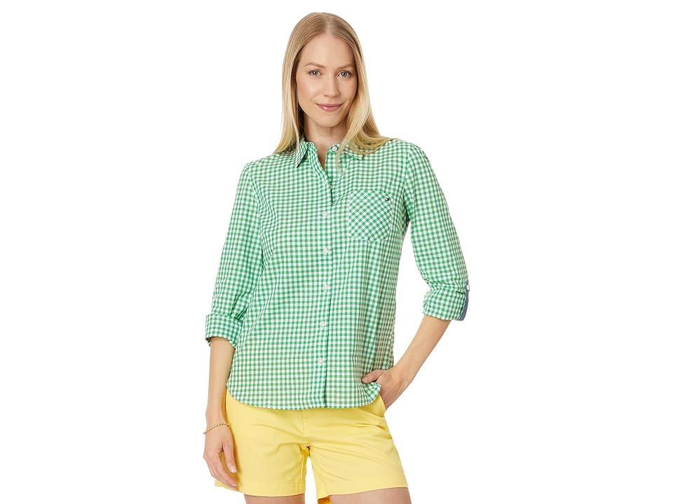 Tommy Hilfiger Womens Cotton Gingham Roll-Tab Shirt - Scarlet/ Product Image