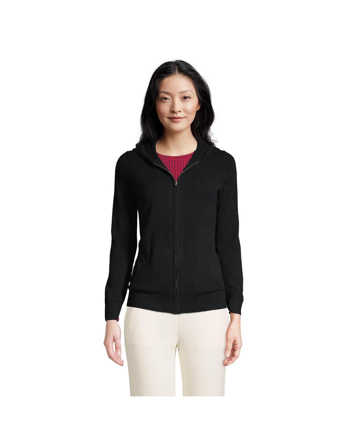 Womens Lands End Cashmere Hoodie Sweater Black Product Image