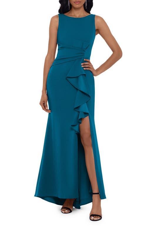 Betsy & Adam Ruffle Bow Trumpet Gown Product Image