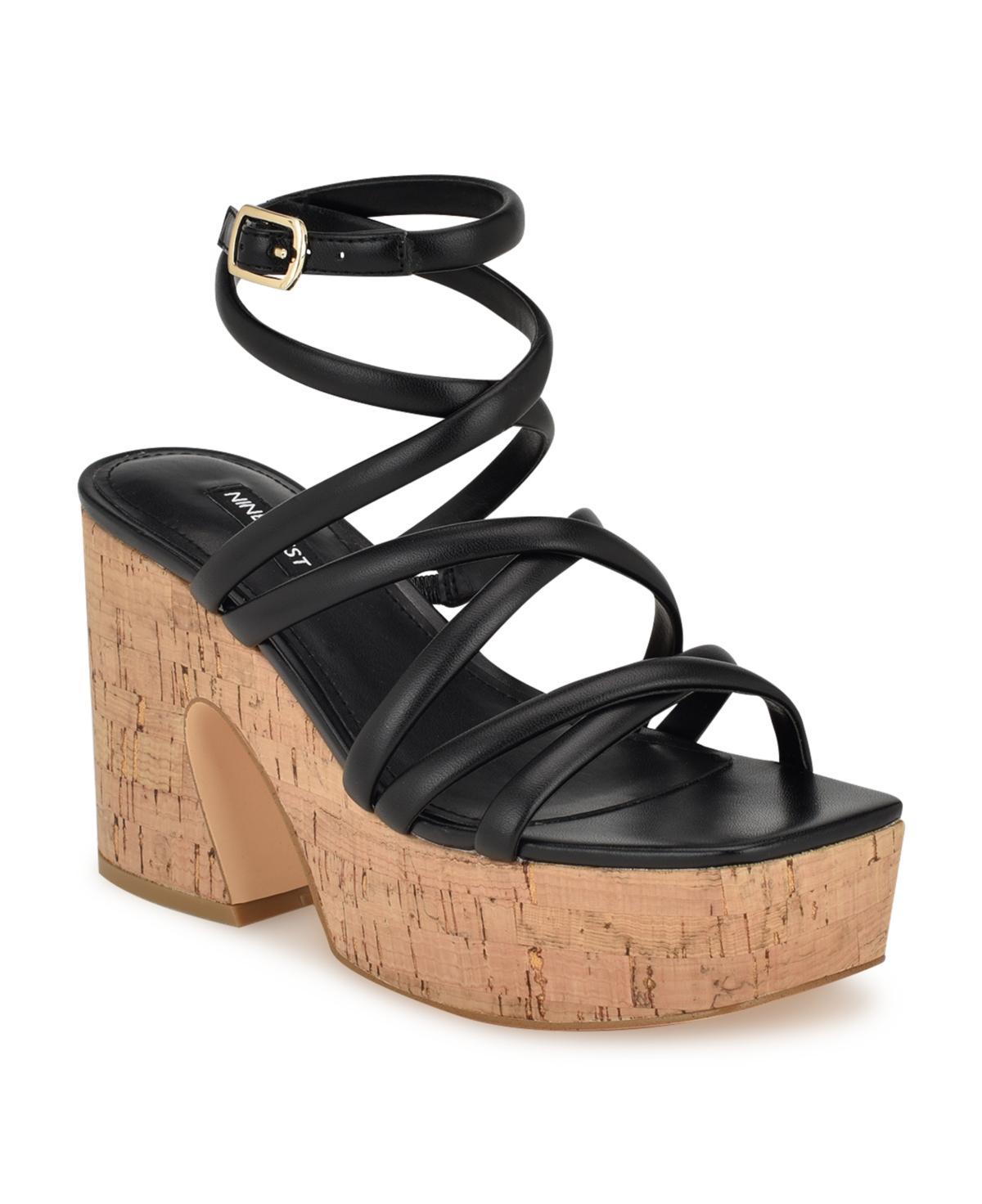 Nine West Corke Womens Strappy Square Toe Wedge Sandals Product Image