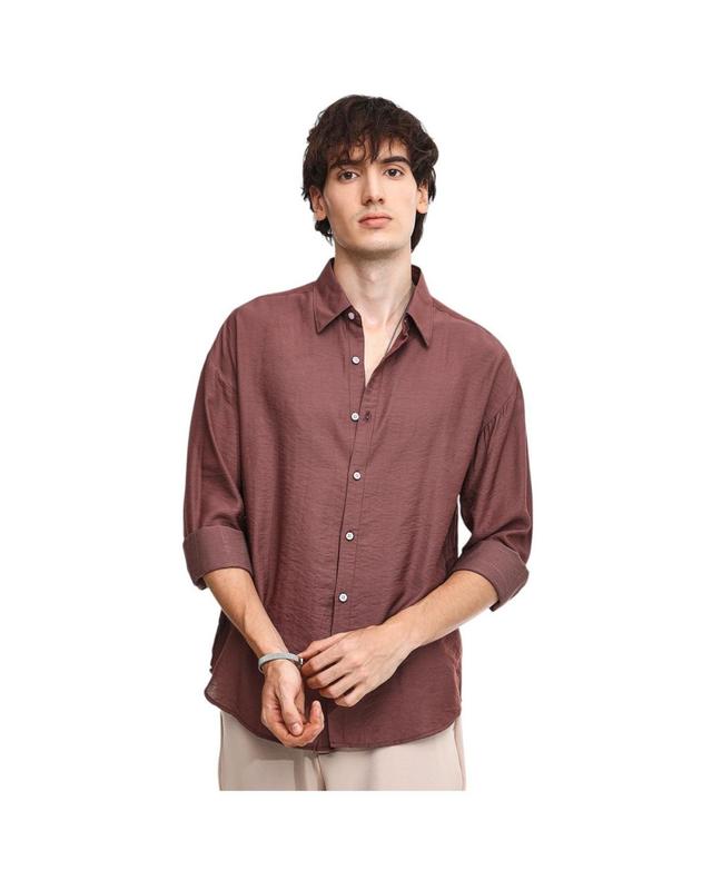 Campus Sutra Mens Mocha Brown Breezy Wrinked Shirt Product Image