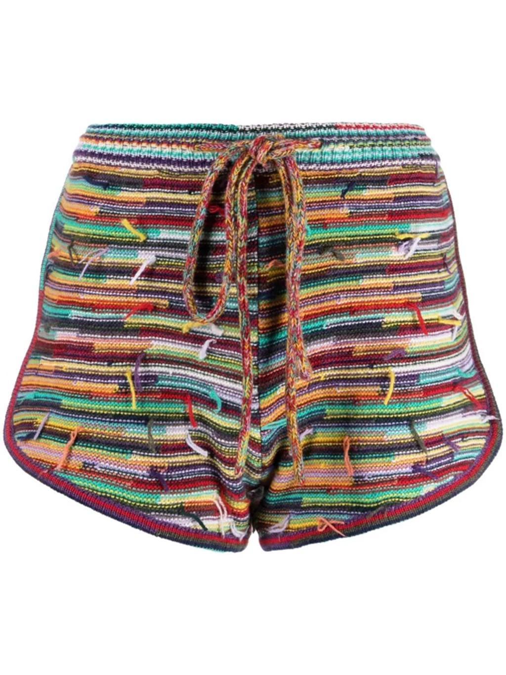 CHLOÉ Frayed Striped Cashmere And Wool-blend Shorts In Multicolor 1 Product Image