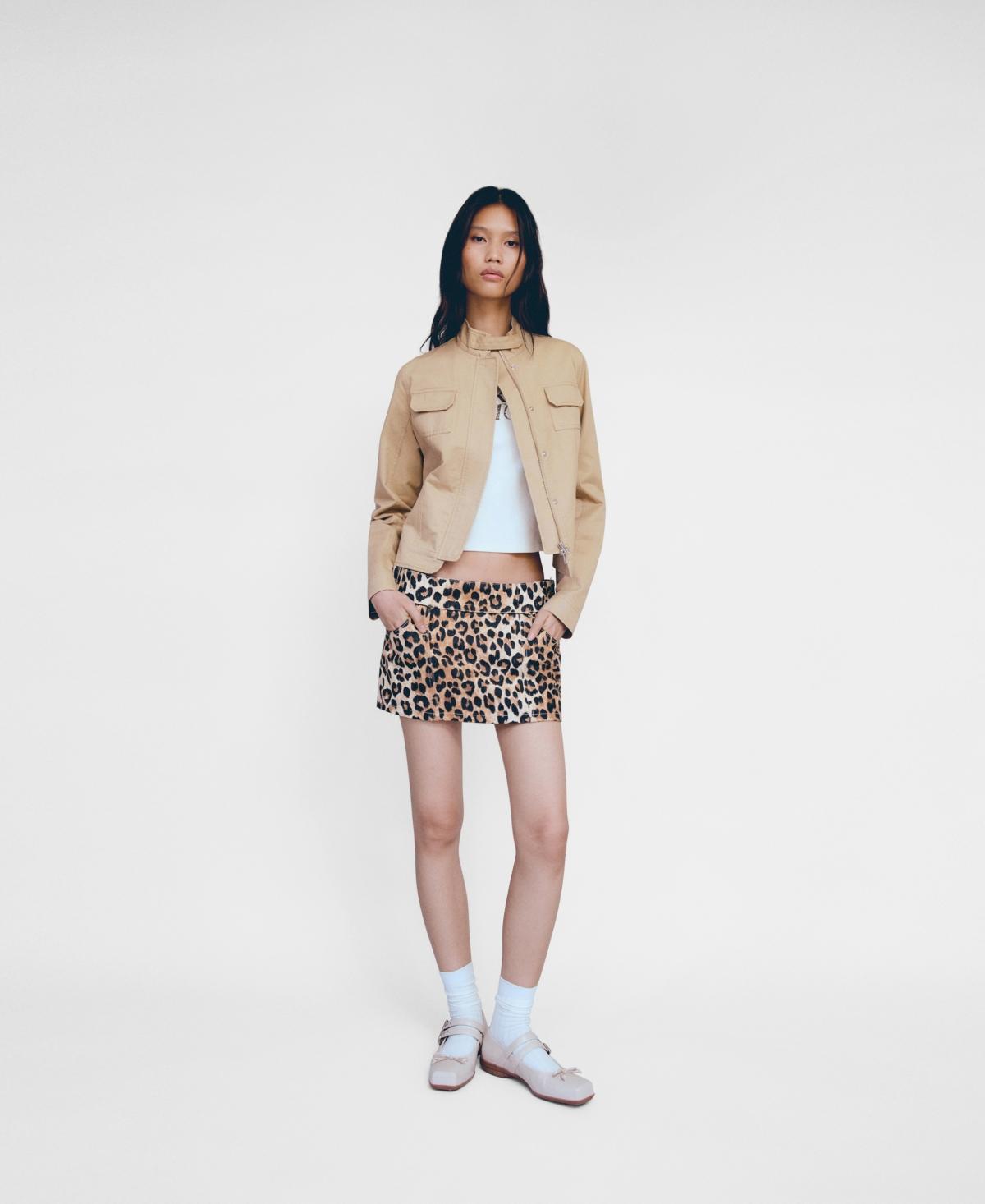 Mango Womens Leopard-Print Denim Mini-Skirt Product Image