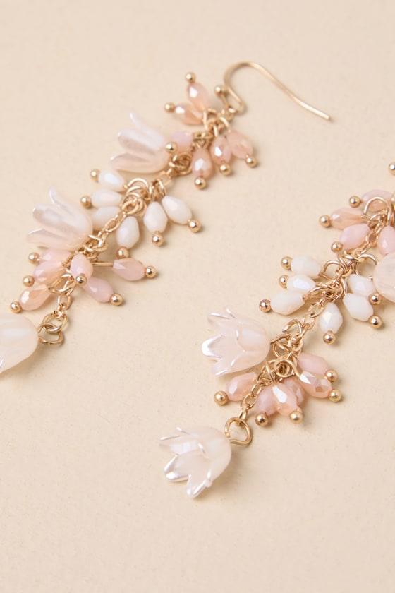 Beautiful Buds Gold Beaded Floral Drop Earrings Product Image