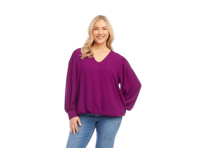 Karen Kane Balloon Sleeve V-Neck Crepe Blouse Product Image