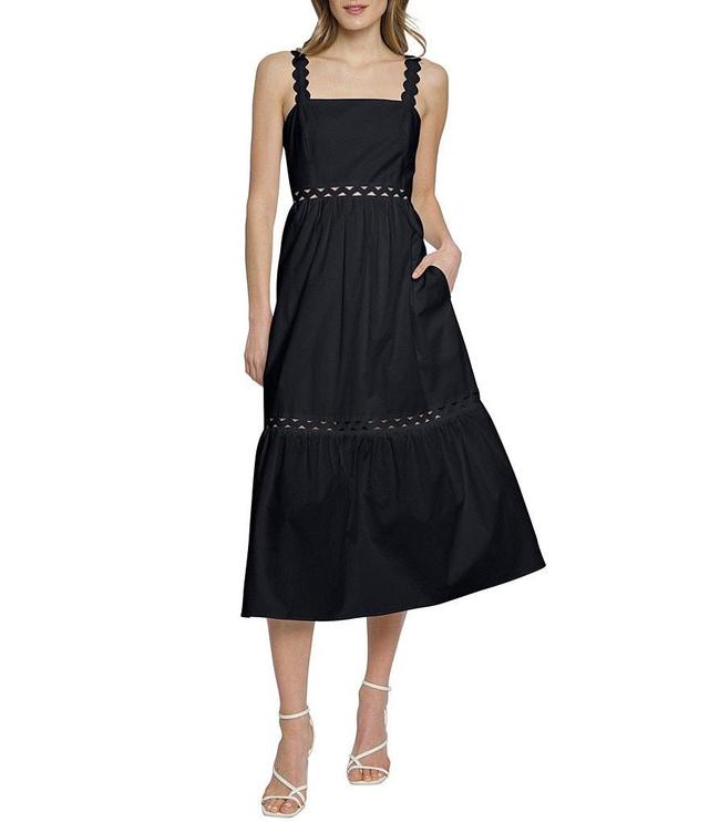 Donna Morgan Poplin Square Neck Sleeveless Tiered Midi Dress Product Image