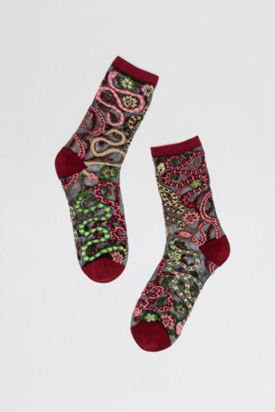 Sock Candy Serpentine Floral Black Sheer Sock Womens at Urban Outfitters Product Image