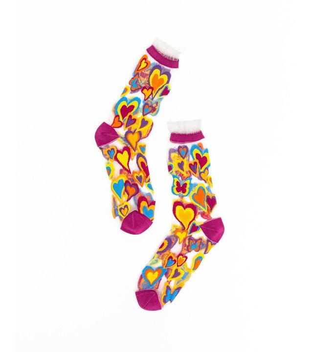 Sock Candy Womens Y2K Hearts Ruffle Sheer Sock Product Image