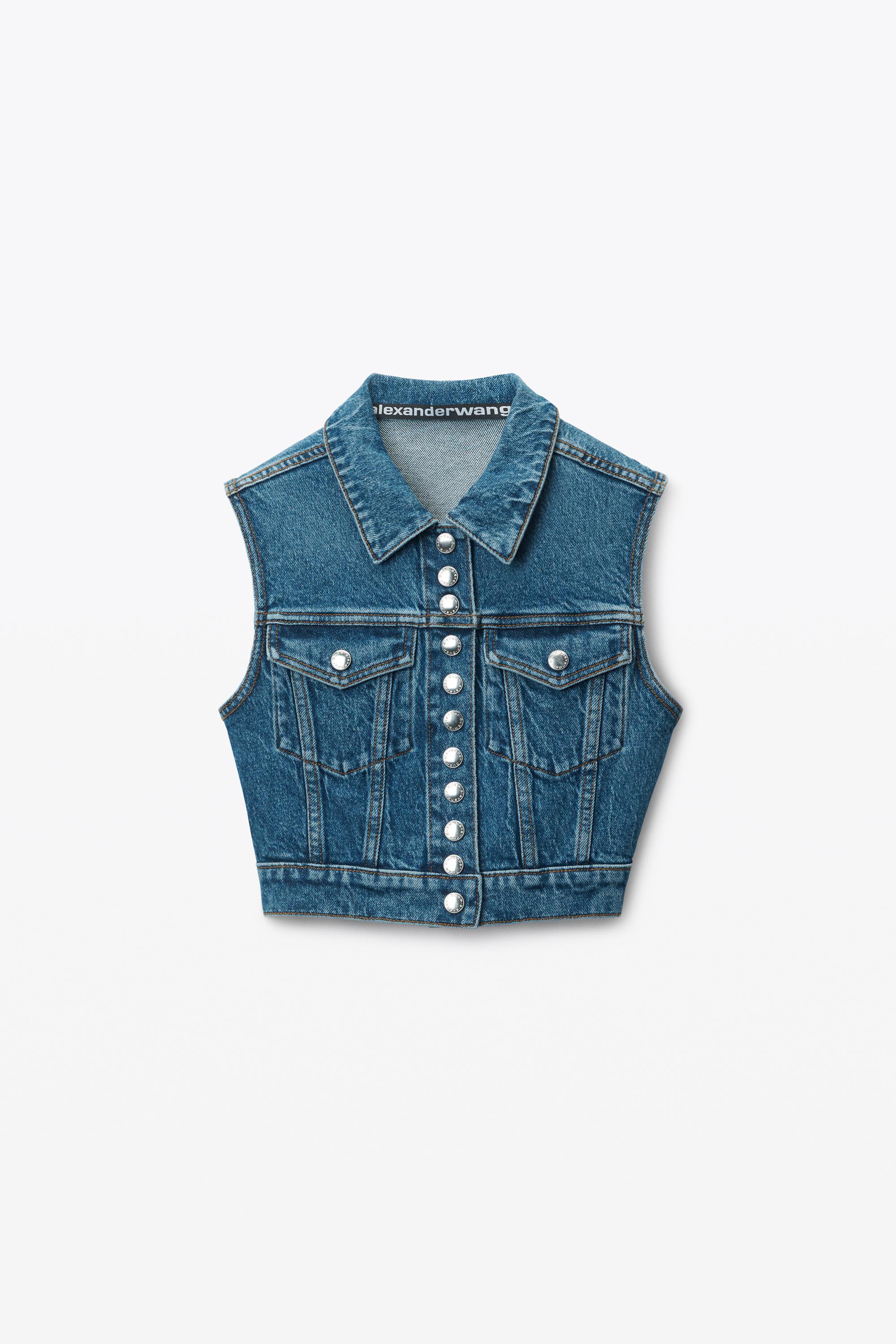 Cropped Trucker Vest In Comfort-stretch Denim Product Image