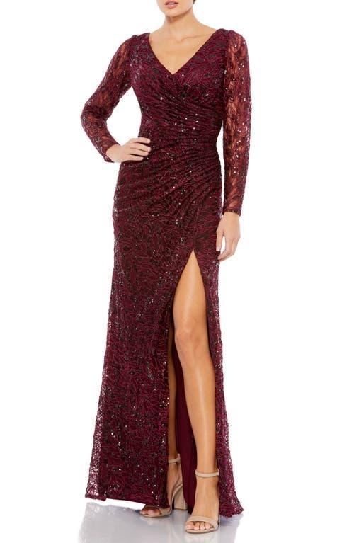 Mac Duggal Long Sleeve Sequin Lace Sheath Gown Product Image