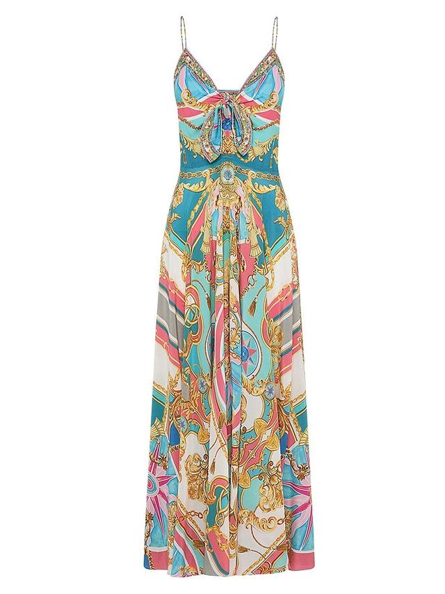 Womens Abstract-Print Silk Sleeveless Maxi Dress Product Image