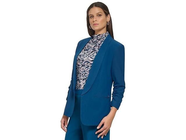 DKNY Shawl Collar Ruched Sleeve Jacket (Dark Topaz) Women's Clothing Product Image