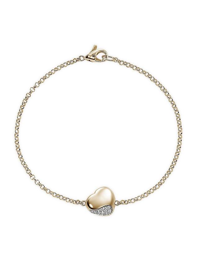 Womens Pebble 14K Yellow Gold & 0.07 TCW Diamond Heart Charm Bracelet Product Image