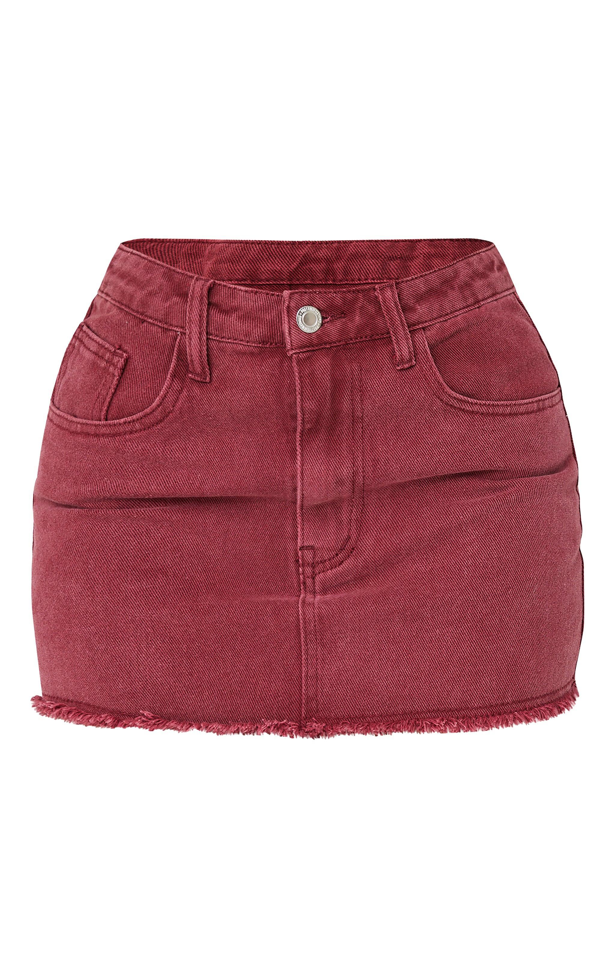 Petite Burgundy Washed Raw Hem Mini Skirt Product Image