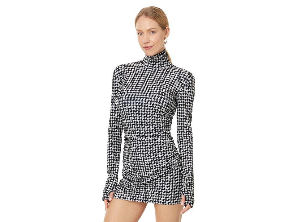 Norma Kamali Long Sleeve Turtleneck Pickleball Dress (Large Houndstooth) Women's Dress product image