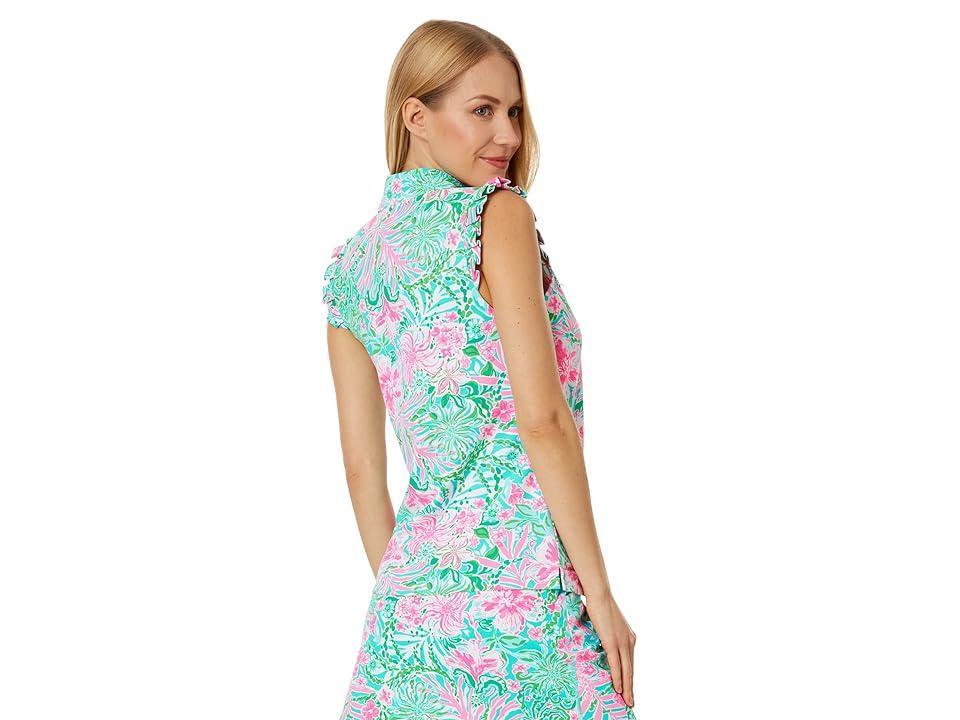 Lilly Pulitzer Frida Sleeveless Ruffle Polo (Amalfi Blue Leaf It Wild) Women's Clothing Product Image