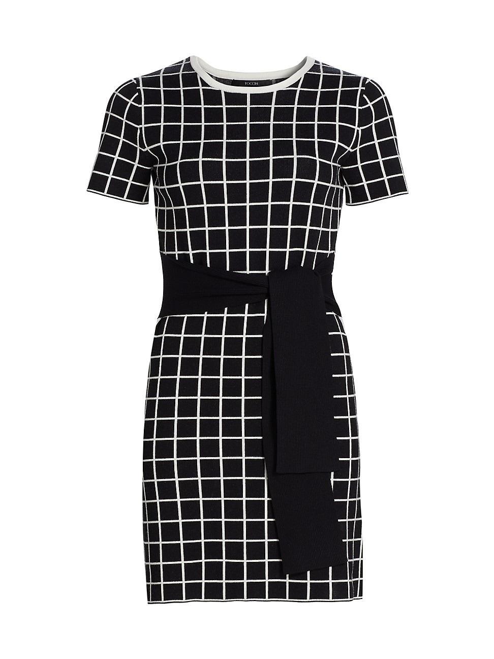 Womens Presley Windowpane Tie-Waist Minidress Product Image