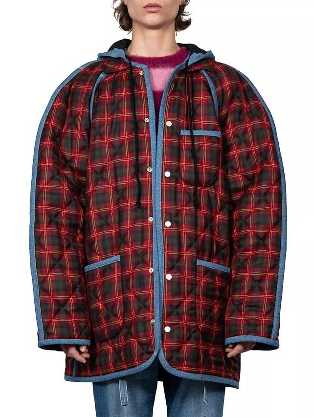 Plaid Hooded Oversized Shirt Product Image