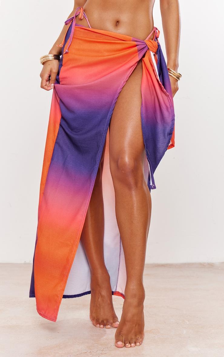 Purple Ombre Printed Tie Maxi Beach Sarong Product Image