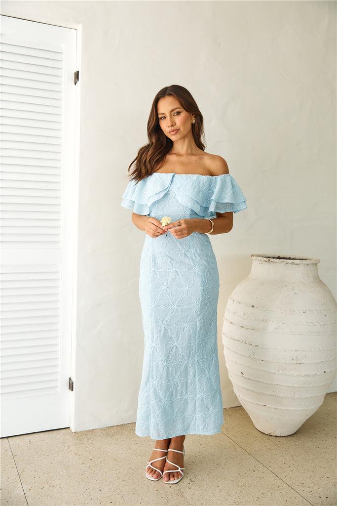 Moment Of Dance Off Shoulder Maxi Dress Blue Product Image