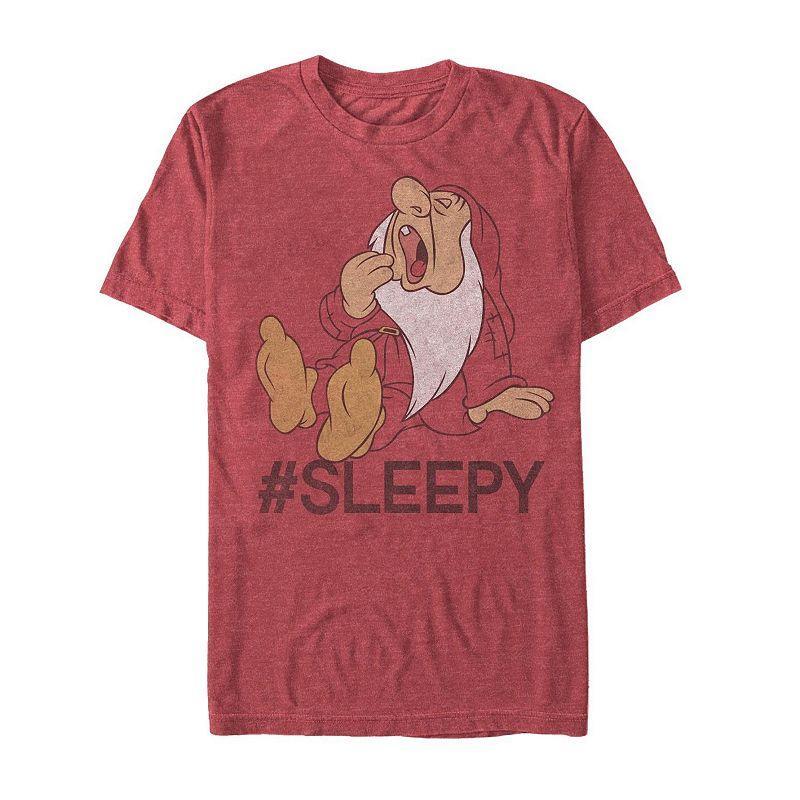 Mens Disneys Snow White and the Seven Dwarves Hashtag Sleepy Tee Red Grey Product Image