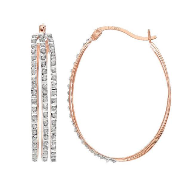 18k Rose Gold Over Silver Diamond Mystique Oval Hoop Earrings, Womens, Pink Tone Product Image