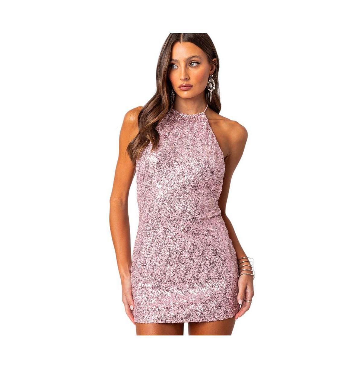 Womens Sequin open back halter mini dress Product Image