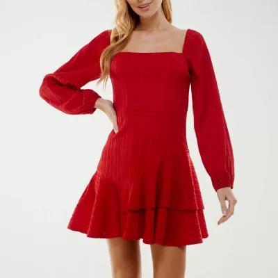 City Triangle Womens Long Sleeve Fit + Flare Dress Juniors Product Image