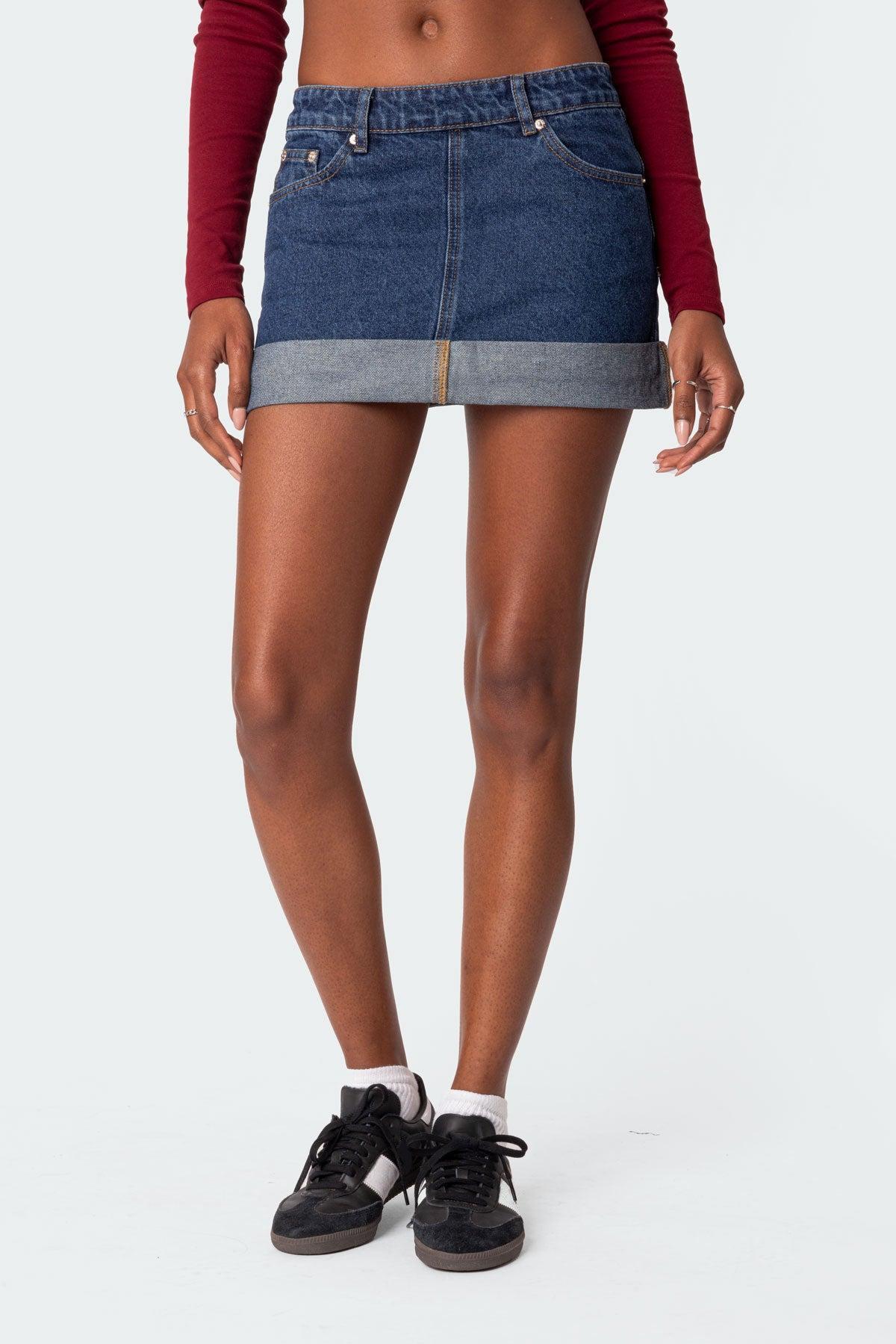 Off Duty Folded Denim Mini Skirt Product Image